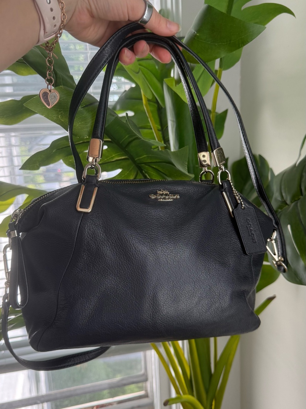 Coach dark navy  Leather Shoulder Satchel with Gold Hardware
